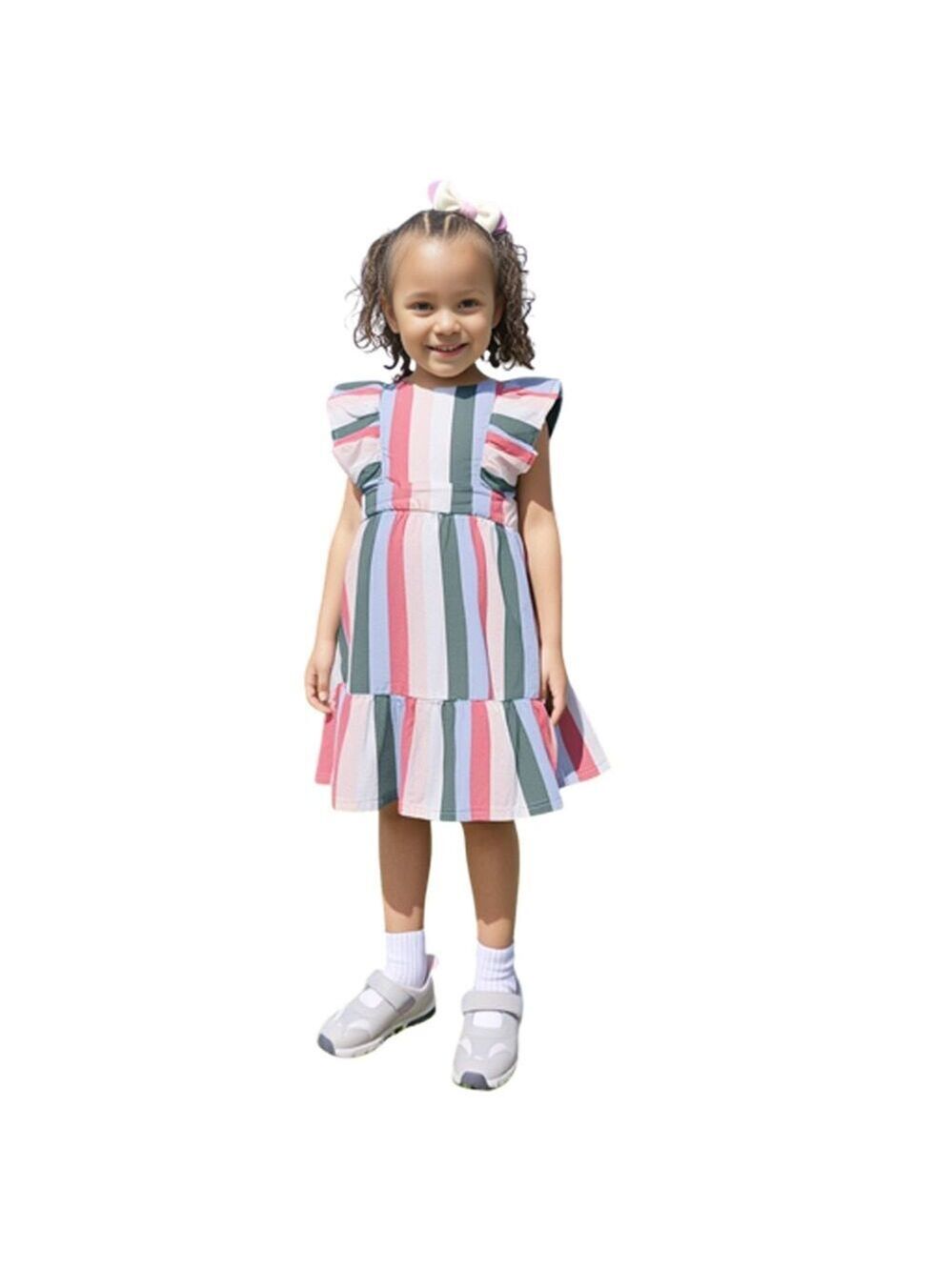 Janie & Jack Striped Ruffle Pink Blue Green Dress Size 3T